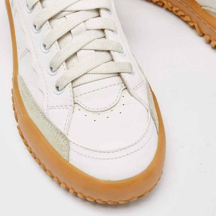 مملوكة مسبقًا Chloe White/Brown Leather and Suede Frankie Sneakers Size 36