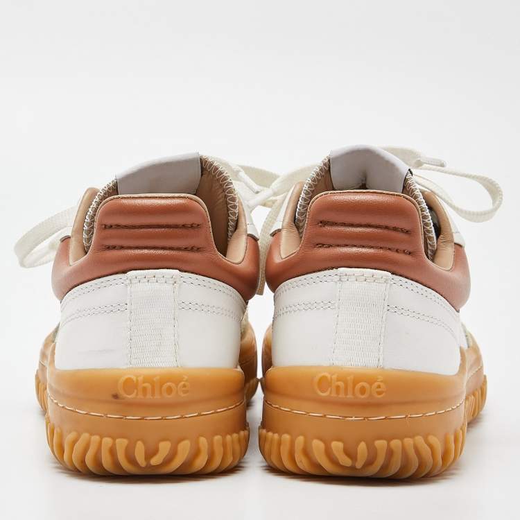 مملوكة مسبقًا Chloe White/Brown Leather and Suede Frankie Sneakers Size 36