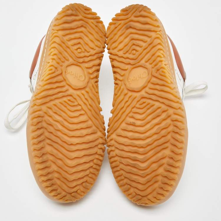 مملوكة مسبقًا Chloe White/Brown Leather and Suede Frankie Sneakers Size 36