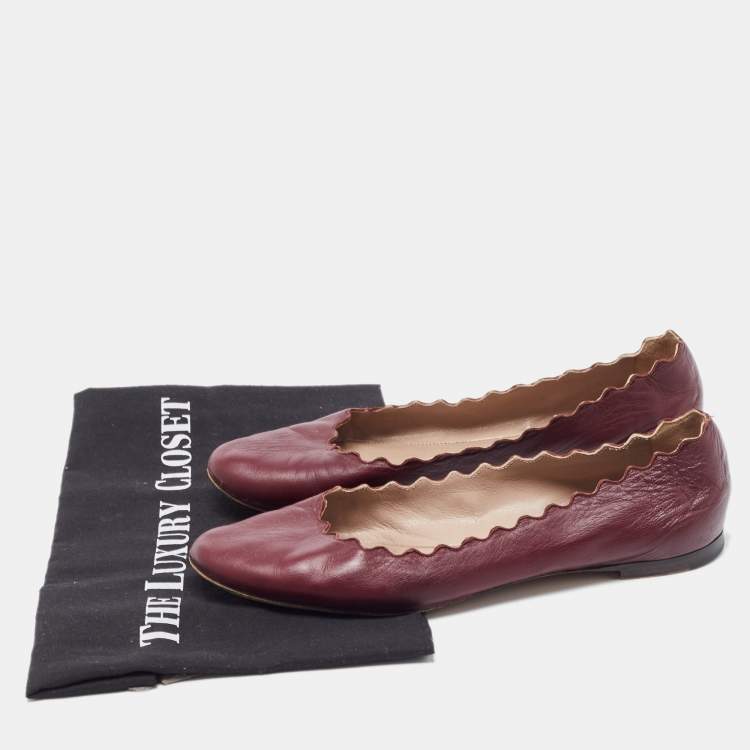 Pre Owned Chloe Burgundy Leather Lauren Ballet Flats Size 37.5