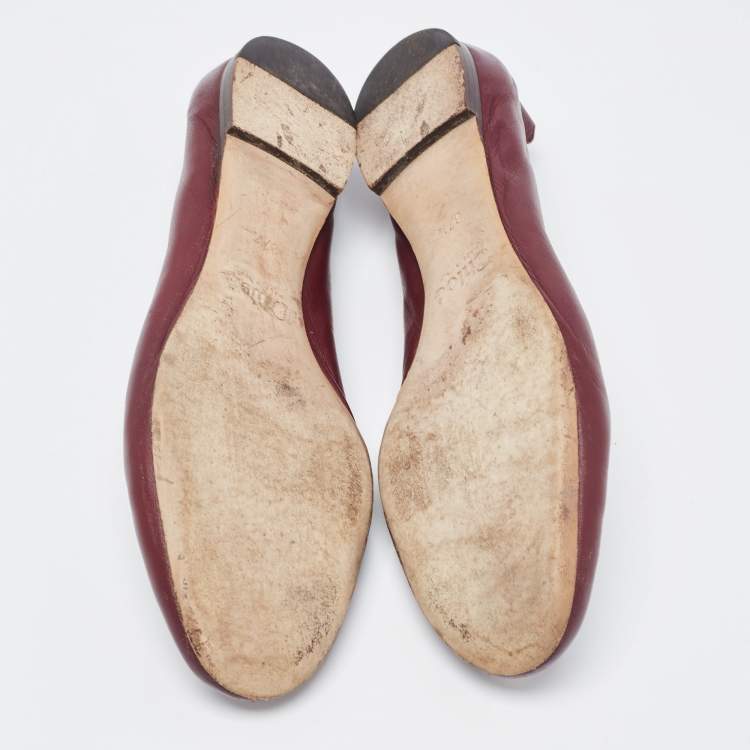 Pre Owned Chloe Burgundy Leather Lauren Ballet Flats Size 37.5
