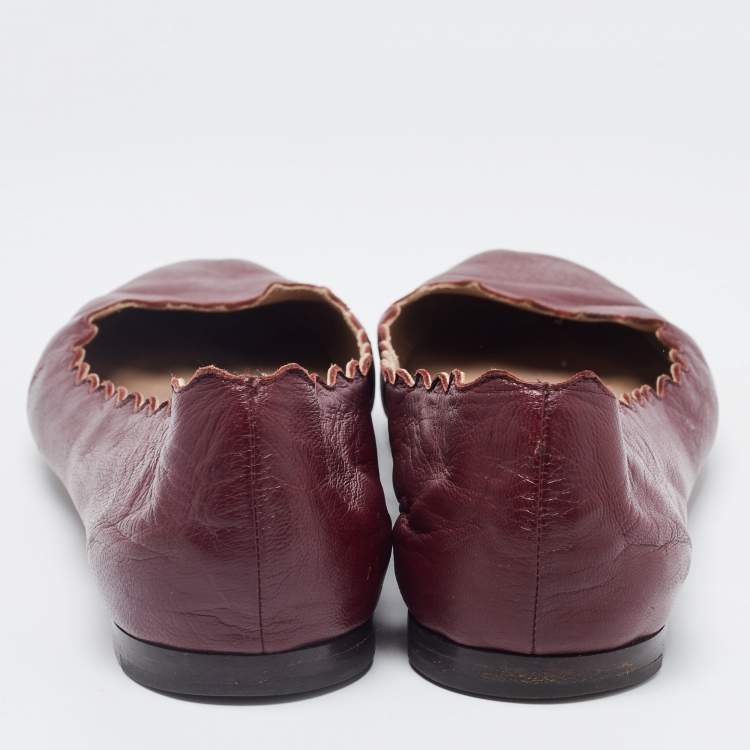 Pre Owned Chloe Burgundy Leather Lauren Ballet Flats Size 37.5