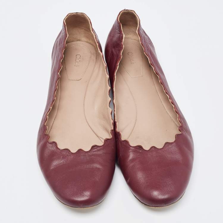 Pre Owned Chloe Burgundy Leather Lauren Ballet Flats Size 37.5