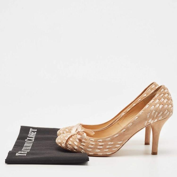 Pre Owned Chloe Beige Suede Round Toe Pumps Size 37.5