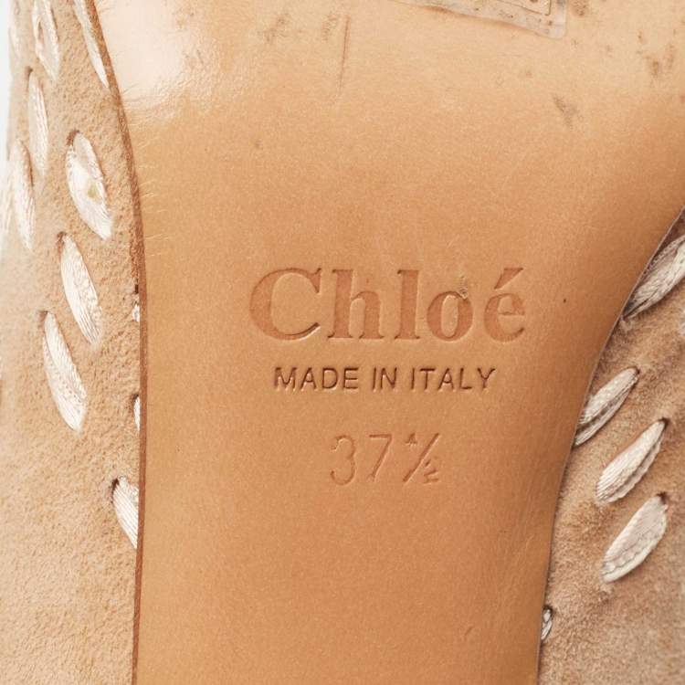 Pre Owned Chloe Beige Suede Round Toe Pumps Size 37.5