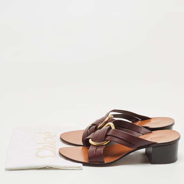 Pre Owned Chloe Burgundy Leather Rony Slide Sandals Size 39