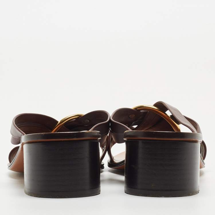 Pre Owned Chloe Burgundy Leather Rony Slide Sandals Size 39