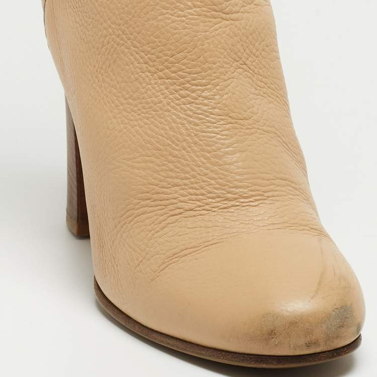 Pre Owned Chloe Beige Leather Knee Length Boots Size 38