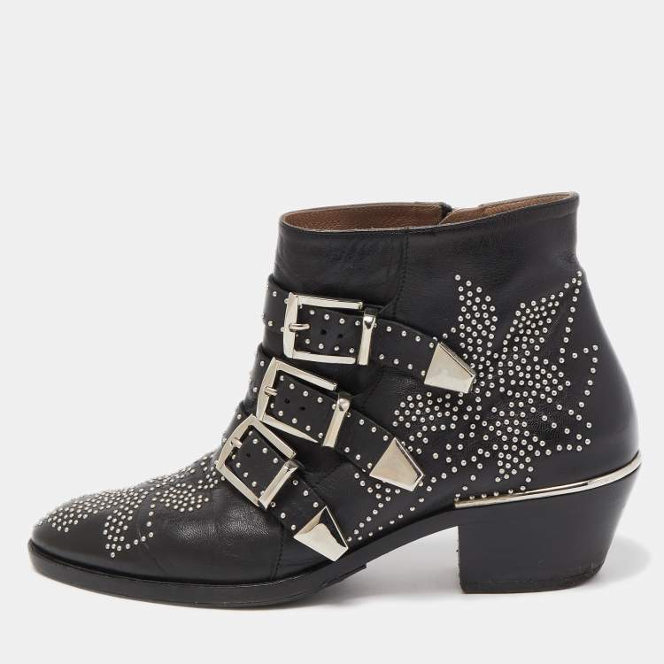 Pre Owned Chloe Black Leather Susanna Ankle Boots Size 37