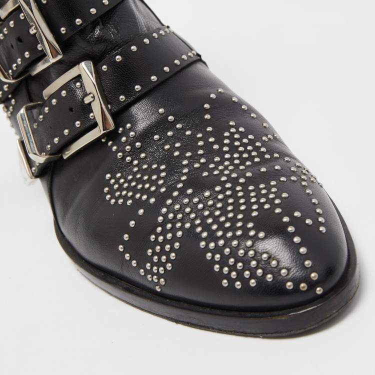 Pre Owned Chloe Black Leather Susanna Ankle Boots Size 37