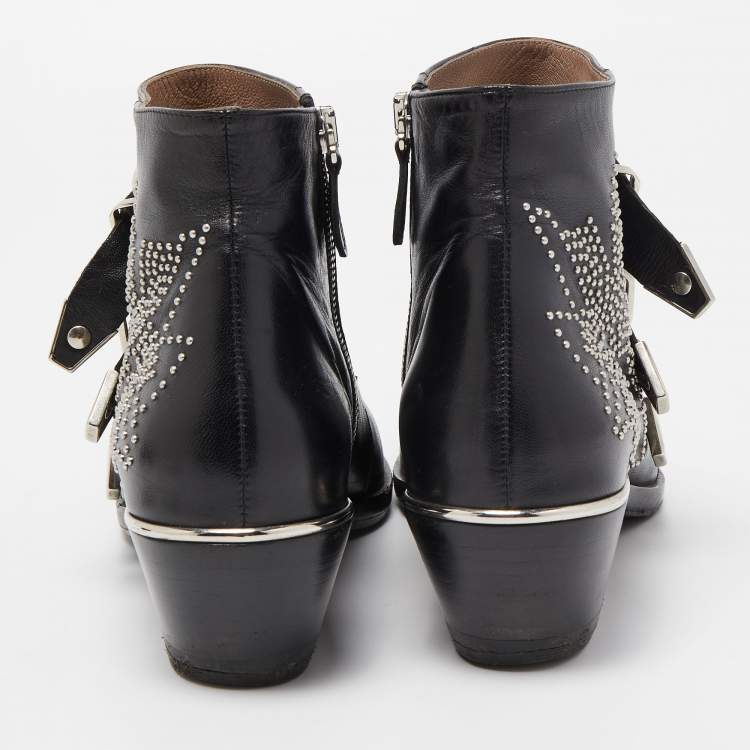 Pre Owned Chloe Black Leather Susanna Ankle Boots Size 37