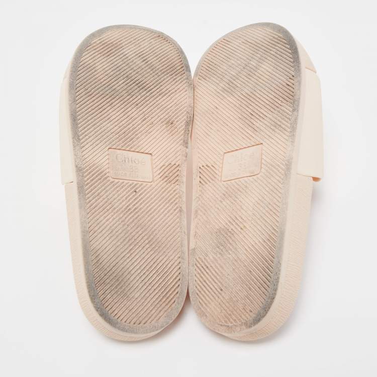 Pre Owned CHLOÉ Pink Rubber Scalloped Accent Flat Slides Size 38