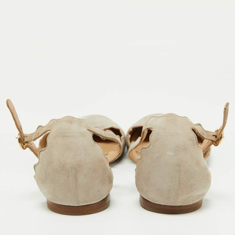 Pre Owned Chloe Grey Suede Ankle Strap Flats Size 40.5