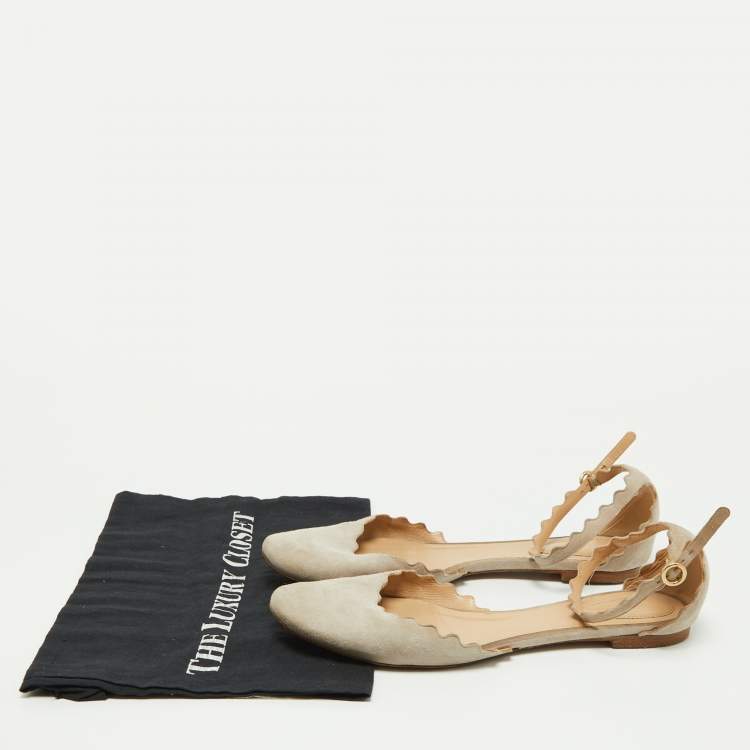 Pre Owned Chloe Grey Suede Ankle Strap Flats Size 40.5