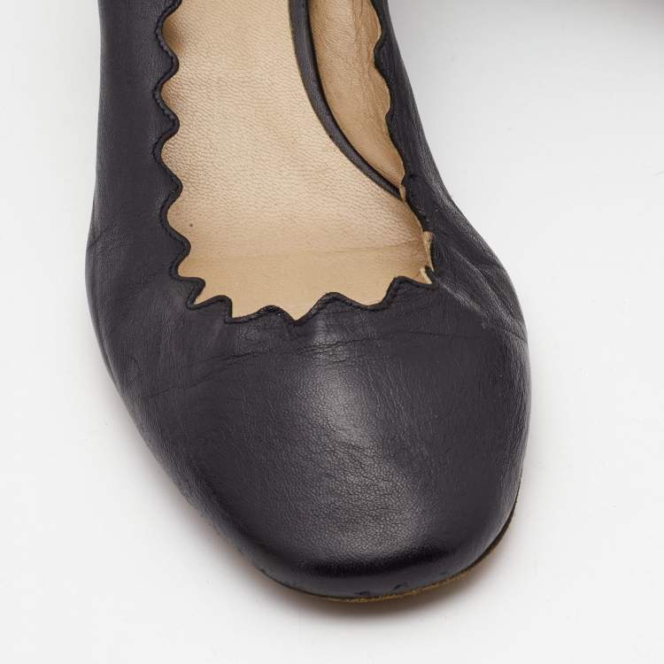 Pre Owned Chloe Black Leather Laurena Scalloped  Pumps Size 39.5