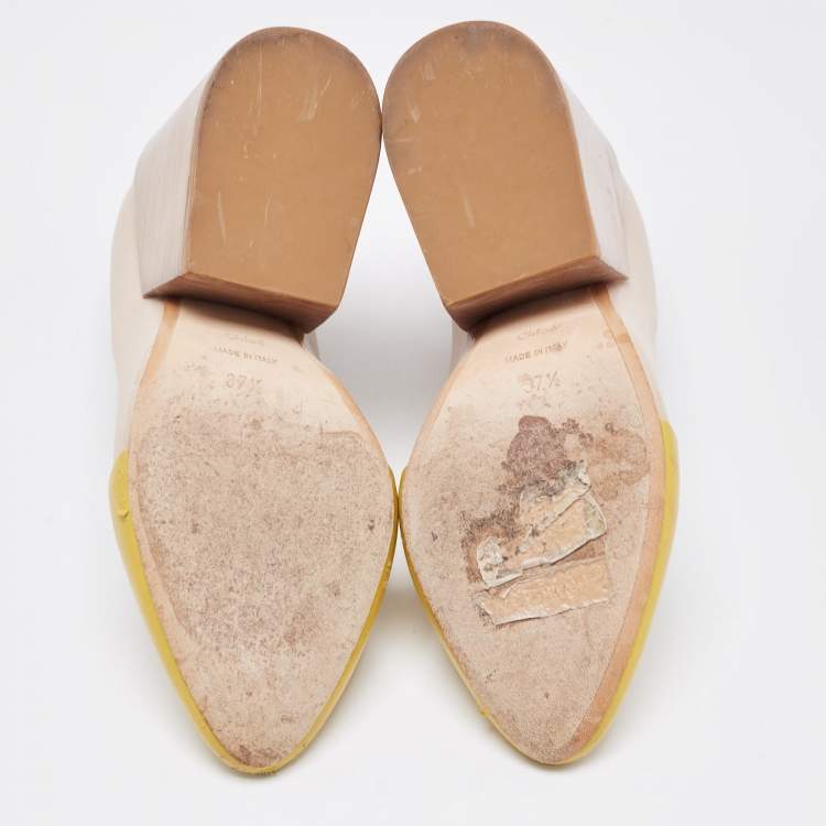Pre Owned Chloe Two Tone Leather Wooden Block Heel Pumps Size 37.5