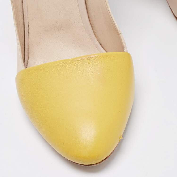 Pre Owned Chloe Two Tone Leather Wooden Block Heel Pumps Size 37.5