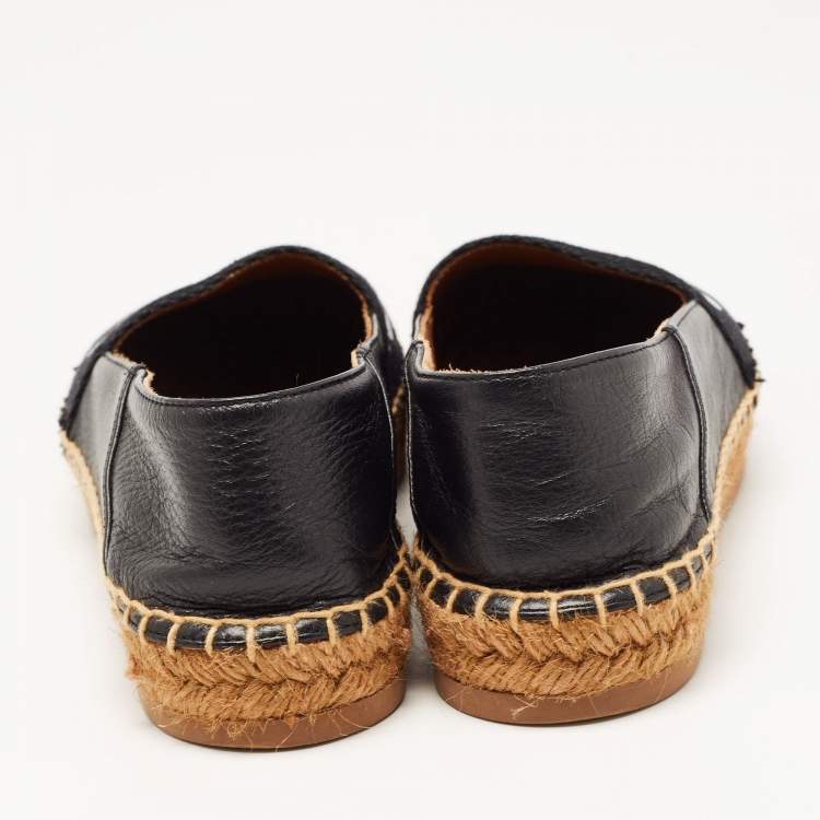 Pre Owned Chloe Black Leather and Logo Canvas Woody Espadrille Flats Size 37