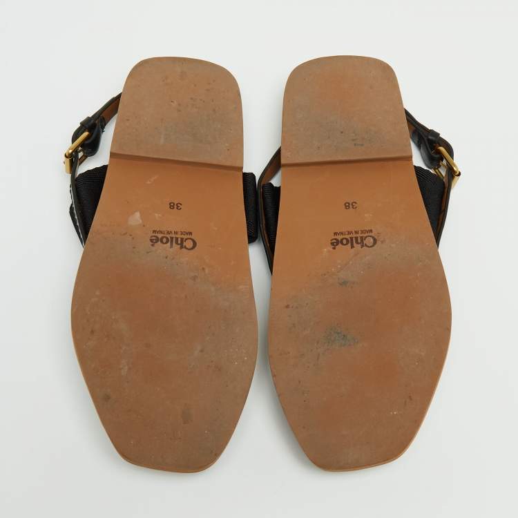 Pre Owned Chloé Black/Brown Leather/Canvas Slingback Sandals Size 38