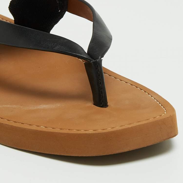 Pre Owned Chloé Black/Brown Leather/Canvas Slingback Sandals Size 38