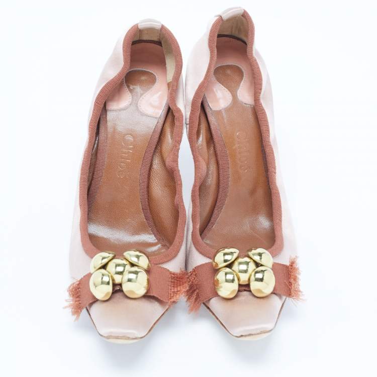 Pre Owned Chloe Pink Satin Embellished Pointed Toe Pumps Size 39
