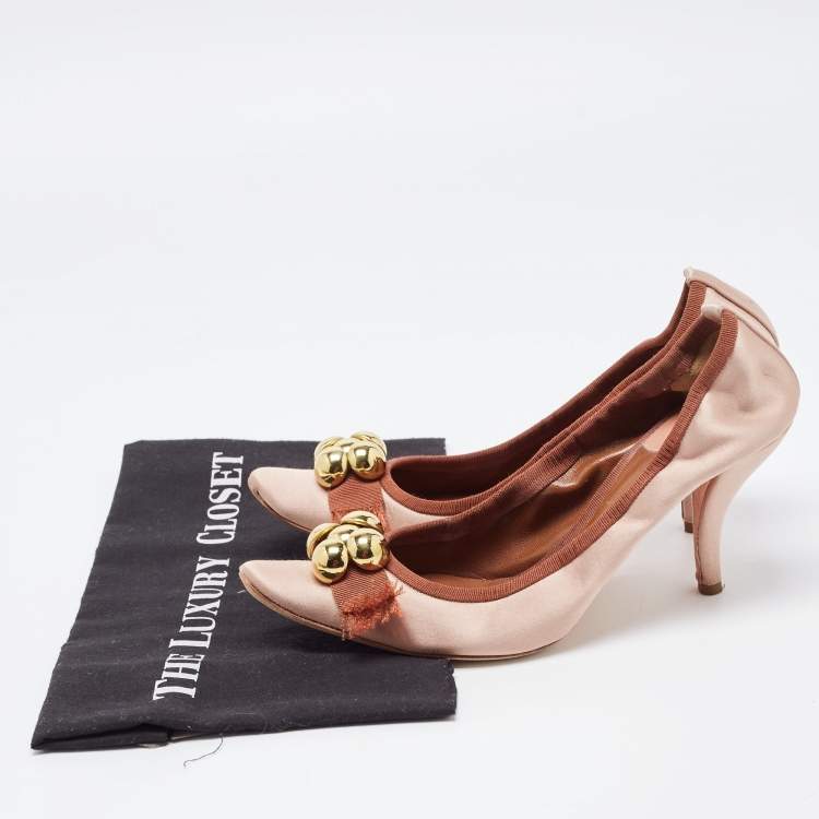 Pre Owned Chloe Pink Satin Embellished Pointed Toe Pumps Size 39