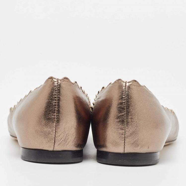 Pre Owned Chloé Metallic Scalloped Leather Lauren Ballet Flats Size 35.5