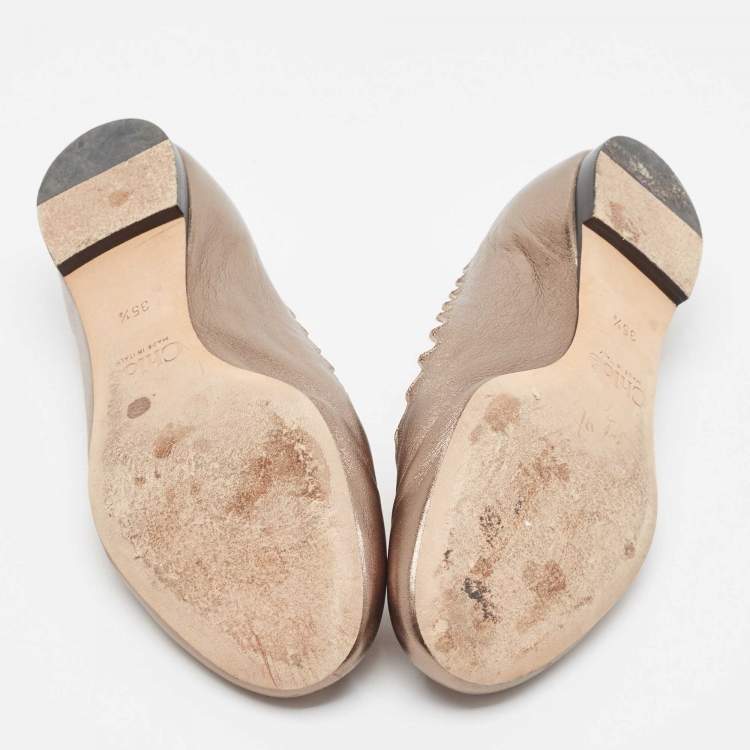Pre Owned Chloé Metallic Scalloped Leather Lauren Ballet Flats Size 35.5