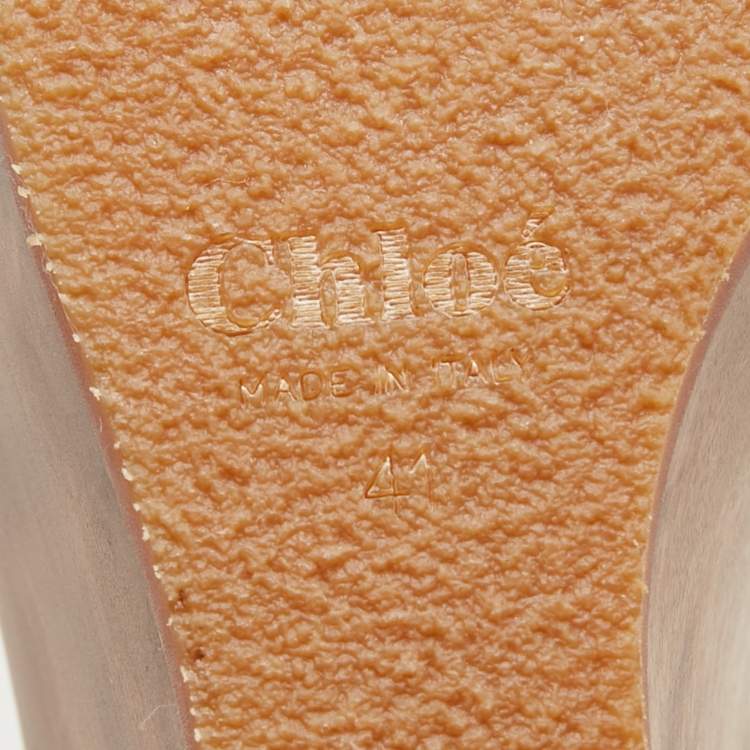 Pre Owned Chloe Cream Leather and Canvas Wedge Platform Ankle Tie Pumps Size 41