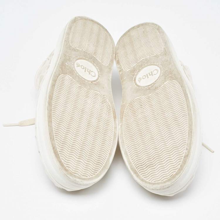 Pre Owned Chloe Beige Mesh  and Leather Lauren Lace Up Sneakers Size 38