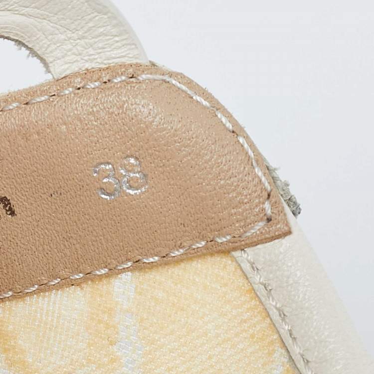 Pre Owned Chloe Beige Mesh  and Leather Lauren Lace Up Sneakers Size 38