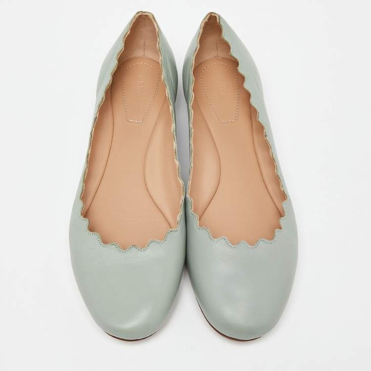 Pre Owned Chloe Mint Green Scalloped Leather Lauren Ballet Flats Size 38