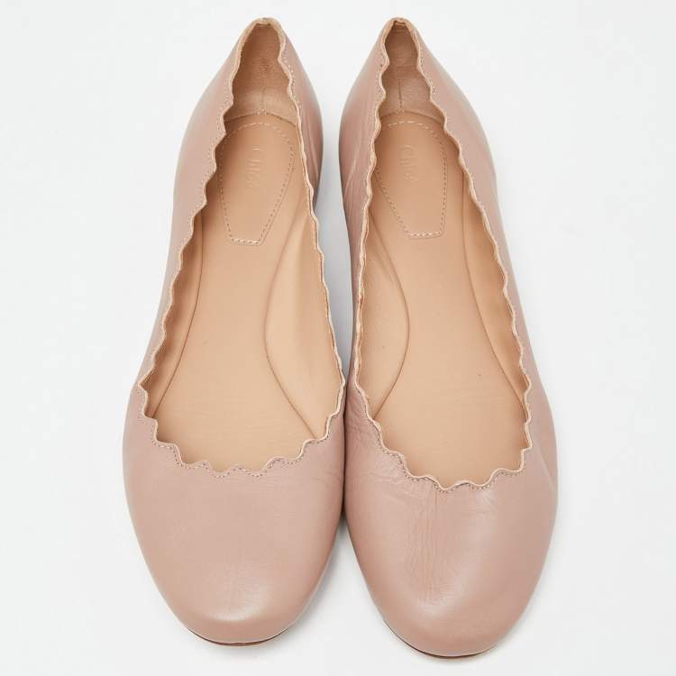 Pre Owned Chloe Dusty Pink Scalloped Leather Lauren Ballet Flats Size 38.5