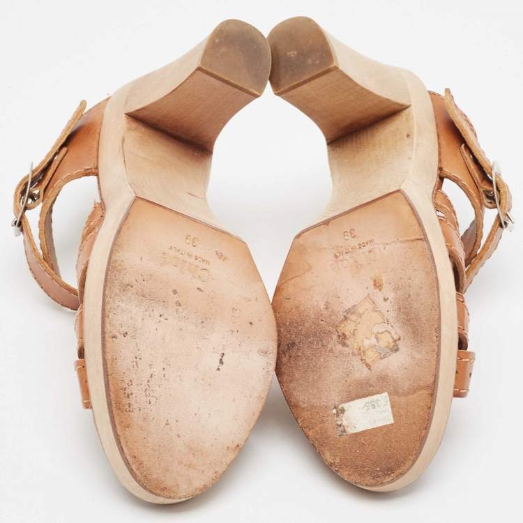 Pre Owned Chloe Tan Leather Open Toe Platform Ankle Strap Sandals Size 39