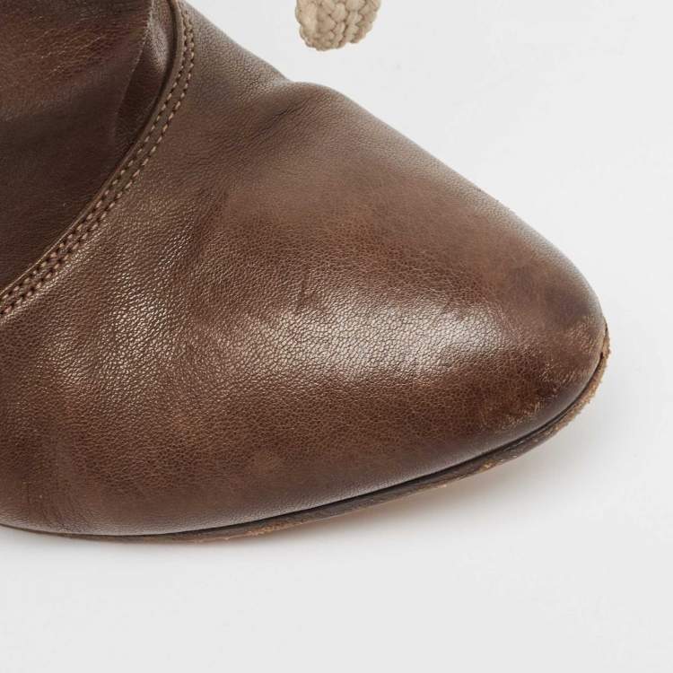 Pre Owned Chloe Olive Green Leather Lace Up Ankle Boots Size 37
