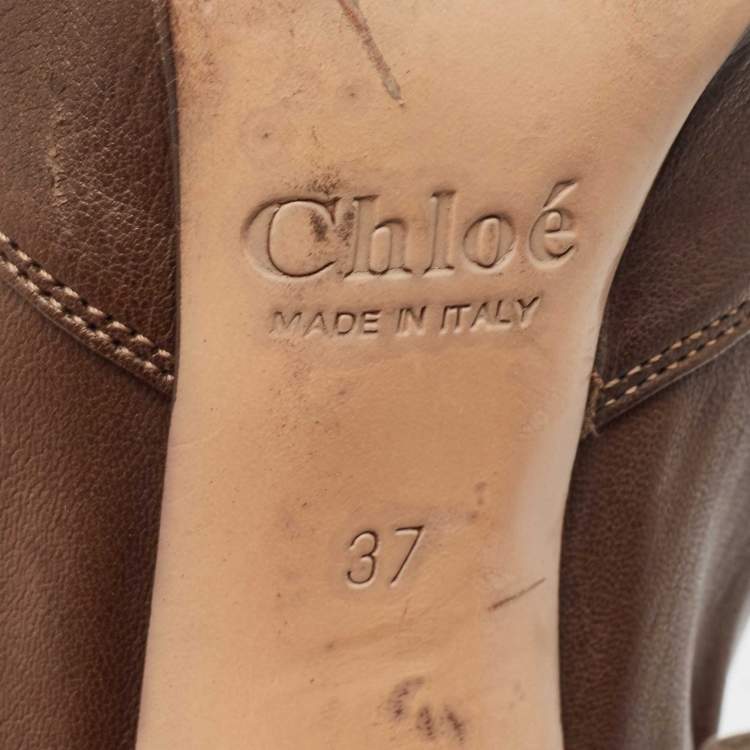 Pre Owned Chloe Olive Green Leather Lace Up Ankle Boots Size 37