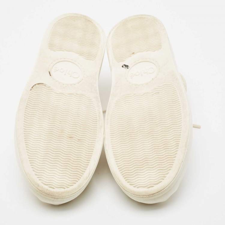 Pre Owned Chloe Light Cream Lace and Leather Lauren Low Top Sneakers Size 36