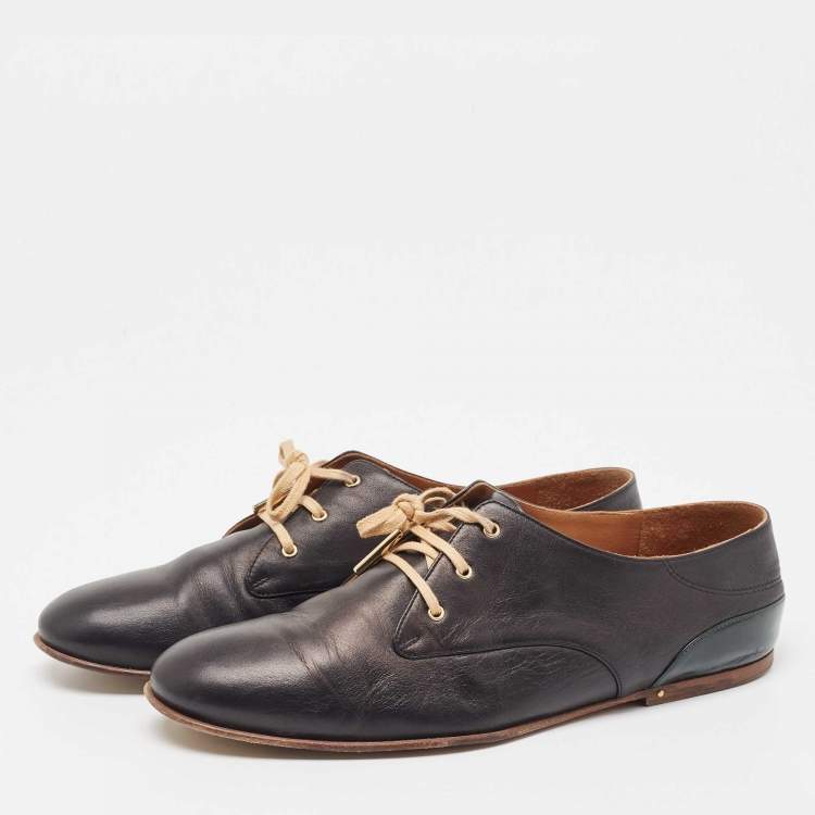 Pre Owned Chloe Black Leather Lace Up Derby Size 36.5