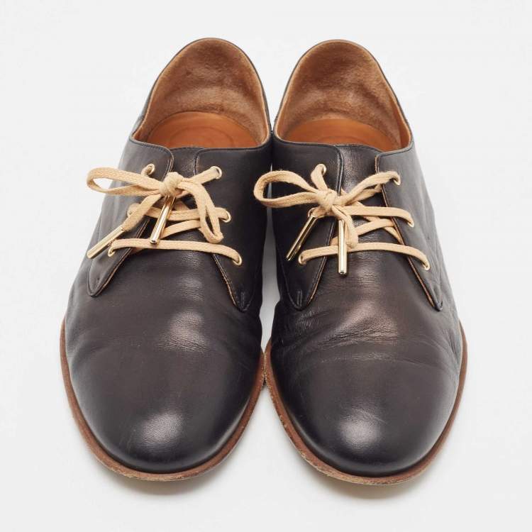 Pre Owned Chloe Black Leather Lace Up Derby Size 36.5