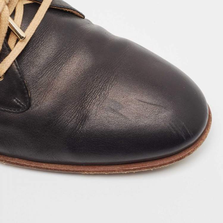 Pre Owned Chloe Black Leather Lace Up Derby Size 36.5