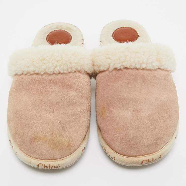 Pre Owned Tod's Beige/Brown Suede and Fur Moccassin Mules Size 39