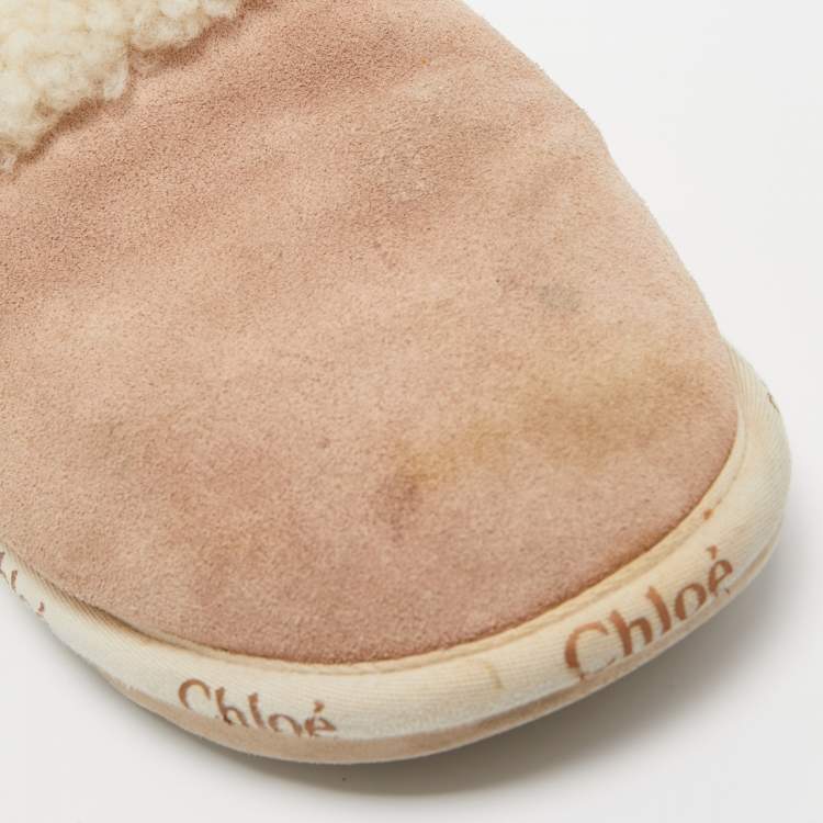 Pre Owned Tod's Beige/Brown Suede and Fur Moccassin Mules Size 39