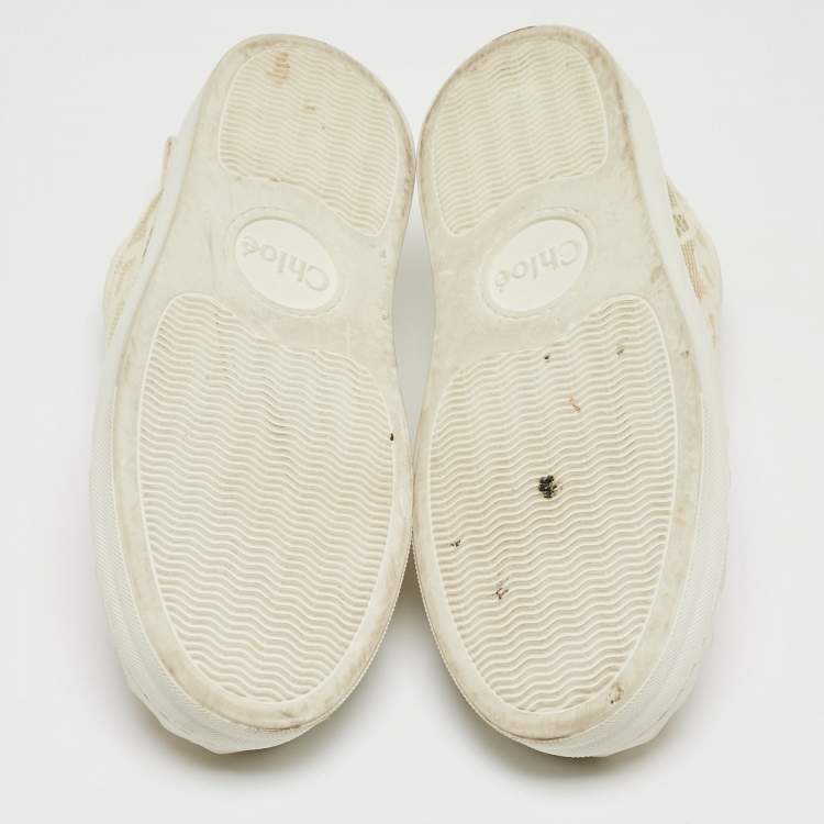 Pre Owned Chloe Cream Lace And Leather Lauren Lace Up Sneakers Size 36