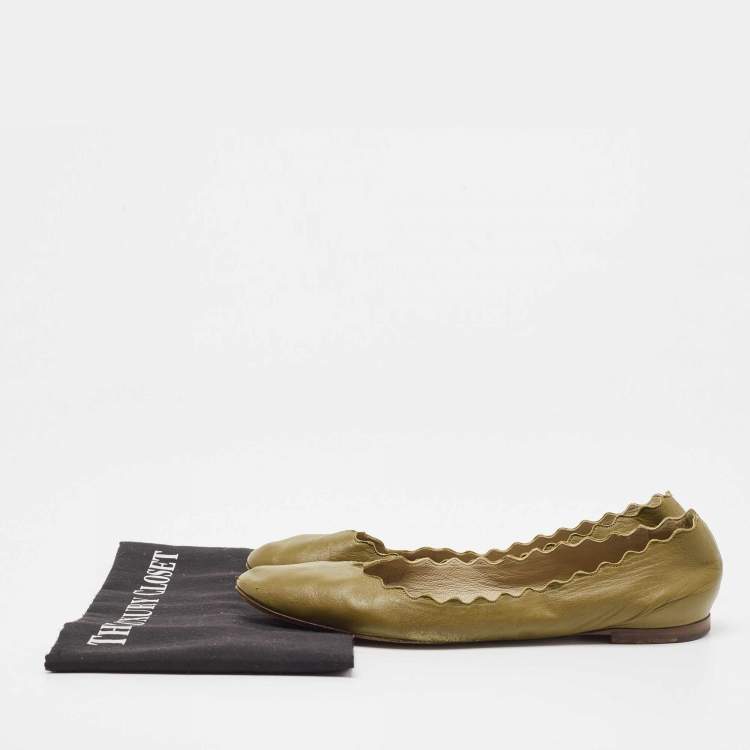 Pre Owned Chloe Green Leather Lauren Ballet Flats Size 38.5