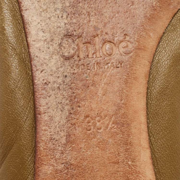Pre Owned Chloe Green Leather Lauren Ballet Flats Size 38.5