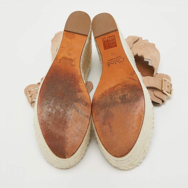 Pre Owned Chloe Beige Suede Lauren Scalloped Espadrille Wage Sandals Size 39