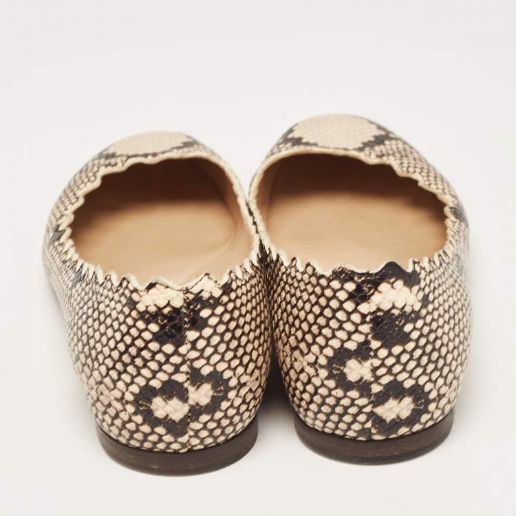 Pre Owned Chloe Two Tone Scalloped Embossed Python Lauren Ballet Flats Size 37