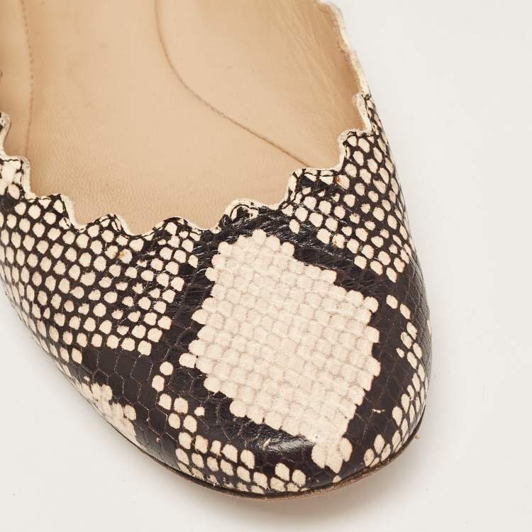 Pre Owned Chloe Two Tone Scalloped Embossed Python Lauren Ballet Flats Size 37