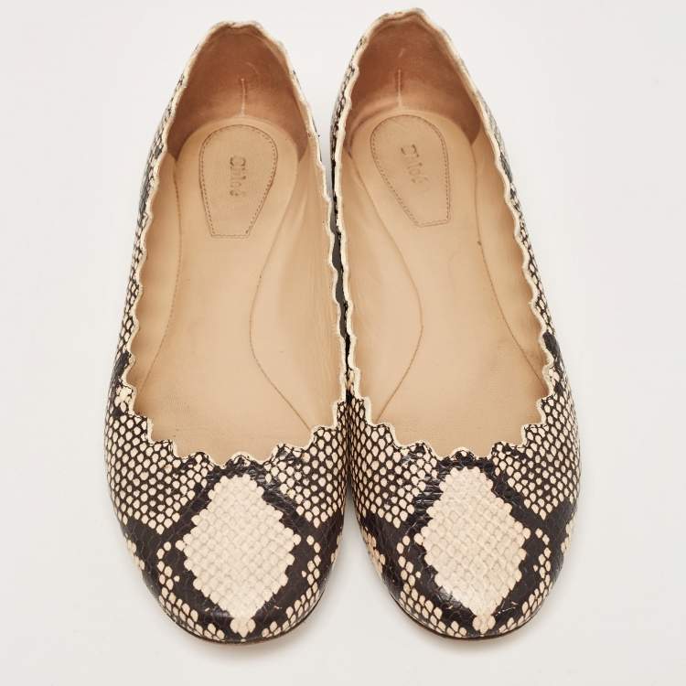 Pre Owned Chloe Two Tone Scalloped Embossed Python Lauren Ballet Flats Size 37