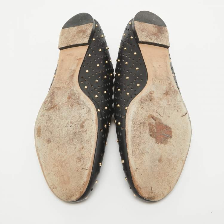 Pre Owned Chloe Black Studded Leather Round Toe Flat Ballet Flats Size 37